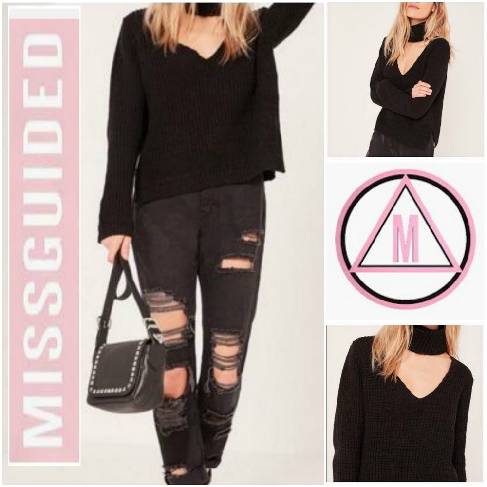 MISSGUIDED Black Cropped Roll Neck Chunky Sweater